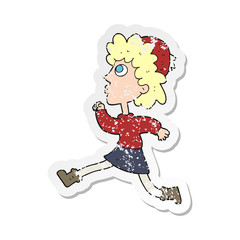 retro distressed sticker of a cartoon running woman