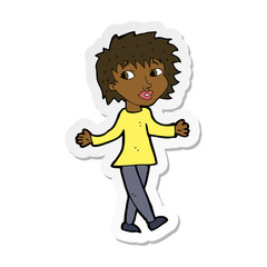 sticker of a cartoon woman with no worries