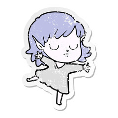 distressed sticker of a cartoon elf girl