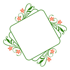 Vector illustration beautiful frame flower orange with leaf green hand drawn