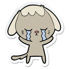sticker of a cute puppy crying cartoon