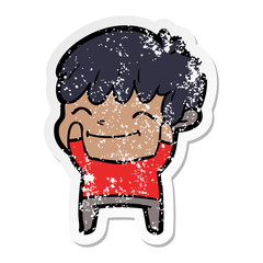 distressed sticker of a cartoon happy boy