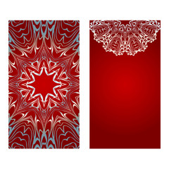 Floral Banners. Ethnic Mandala Ornament. Vector Illustration. For Greeting Card, Coloring Book, Invitation Print. Red, silver color
