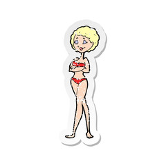retro distressed sticker of a cartoon retro woman in bikini