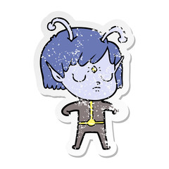 distressed sticker of a cartoon alien girl