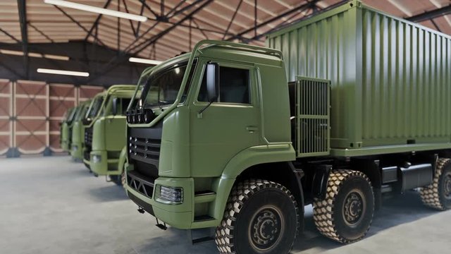 Military trucks in Warehouse
