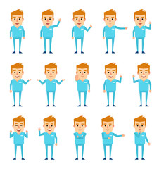 Obraz na płótnie Canvas Set of doctor characters showing various hand gestures. Cheerful doctor pointing, greeting, showing thumb up and other gestures. Flat design vector illustration