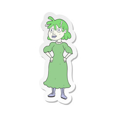 sticker of a cartoon alien woman