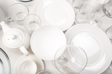 Set of white dishes , top view