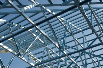 Structure of steel roof frame for building construction.