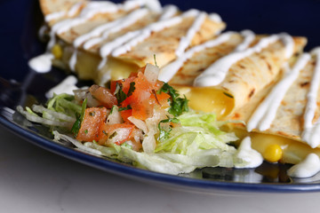 Quesadilla with cheese,mushroom,onions and salad