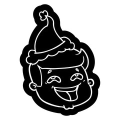 happy cartoon icon of a male face wearing santa hat