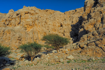 Fototapeta premium Fantastic mountain landscape. Ru'us al Jibal. Al Hajar Moutains. Musandam. Oman