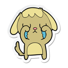 sticker of a cute cartoon dog crying
