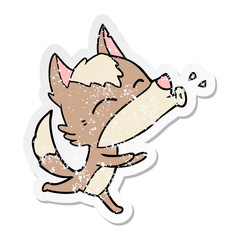 distressed sticker of a howling wolf cartoon