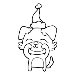 line drawing of a dog wearing santa hat
