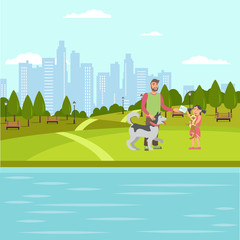 Pet Lovers Walk Vector Color Flat Illustration