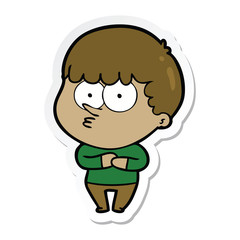 sticker of a cartoon curious boy