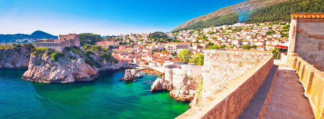 Dubrovnik bay and historic walls panoramic view