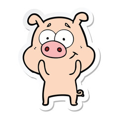 sticker of a happy cartoon pig