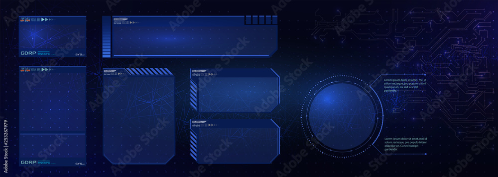 Poster hud futuristic user interface screen elements set. high tech screen for video game. sci-fi concept d
