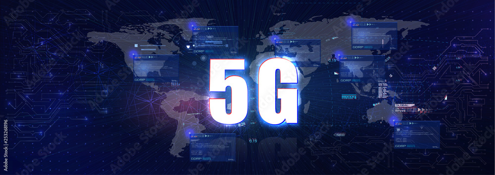 Poster Futuristic background for technology 5G. Digital data visualization. New wireless internet wifi connection.Global network high speed innovation connection data rate technology vector illustration