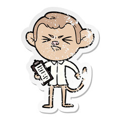 distressed sticker of a cartoon annoyed monkey