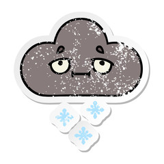 distressed sticker of a cute cartoon storm snow cloud