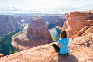 Enjoying the view at the incredible Horseshoe Bend, a horseshoe-shaped meander of the Colorado...