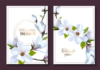 Greeting card with magnolia flowers, wedding booklet with decoration flowers