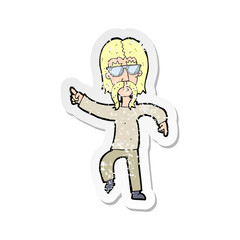 retro distressed sticker of a cartoon hippie man wearing glasses