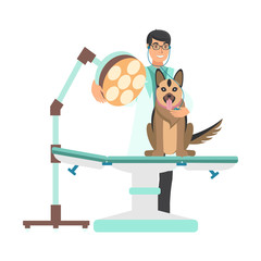 Veterinarian with Dog in Vet Clinic Illustration