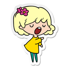 sticker cartoon of a cute kawaii girl