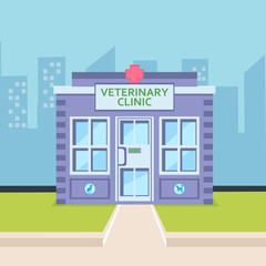 Veterinary Clinic Exterior Flat Color Illustration