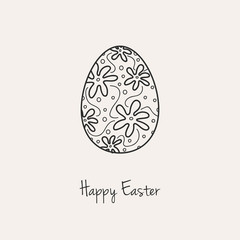 Easter greeting card with hand drawn painted egg. Vector