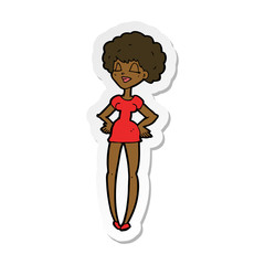 sticker of a cartoon happy woman with hands on hips
