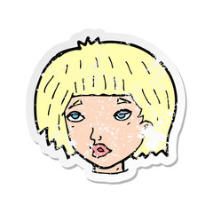retro distressed sticker of a cartoon bored looking woman