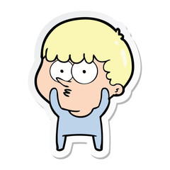 sticker of a cartoon curious boy