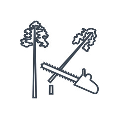 thin line icon lumber, wood, logging industry, felling of trees