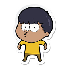 sticker of a cartoon curious boy