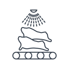 thin line icon meat processing plant, washing, conveyor