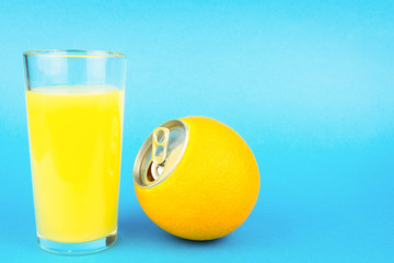 Orange juice on blue background