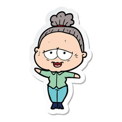 sticker of a cartoon happy old lady