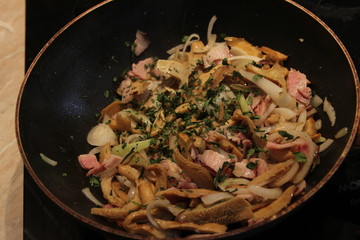 Food from mushrooms harvested in the woods.