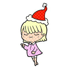 comic book style illustration of a woman wearing santa hat