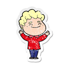distressed sticker of a cartoon friendly man