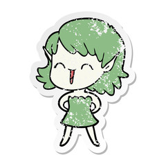 distressed sticker of a cartoon elf girl