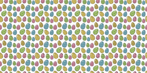 Concept of a background with cute hand drawn eggs. Vector