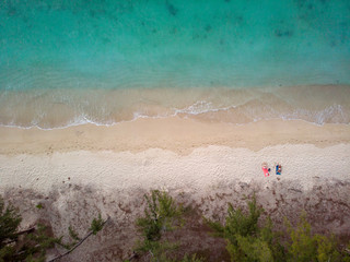 Fototapeta na wymiar Beach of Mauritius in Indian Ocean. Aerial photo taken from the drone