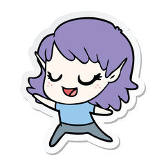 sticker of a carton happy elf girl dancing